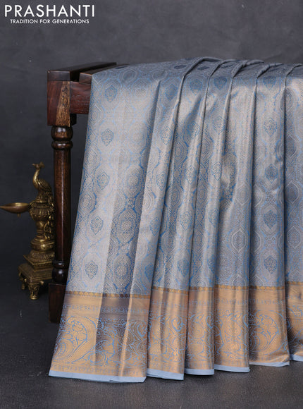 Bangalori tissue silk saree blue with allover zari woven brocade weaves and zari woven border