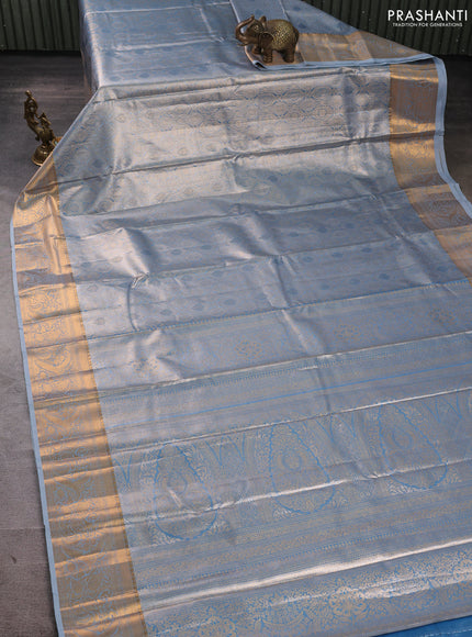 Bangalori tissue silk saree blue with allover zari woven brocade weaves and zari woven border