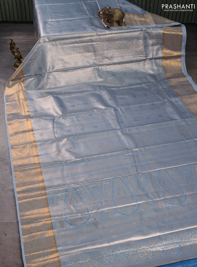 Bangalori tissue silk saree blue with allover zari woven brocade weaves and zari woven border
