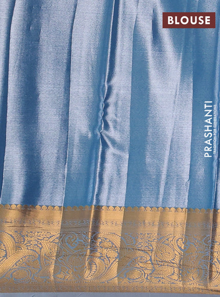 Bangalori tissue silk saree blue with allover zari woven brocade weaves and zari woven border