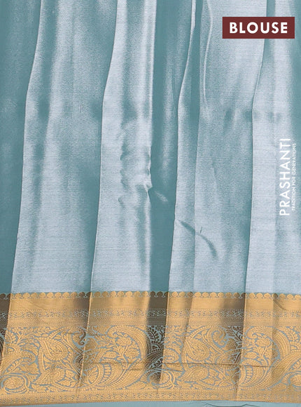 Bangalori tissue silk saree teal blue with allover zari woven brocade weaves and zari woven border
