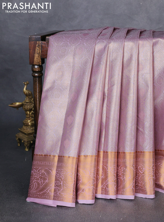 Bangalori tissue silk saree baby pink with allover zari woven brocade weaves and zari woven border