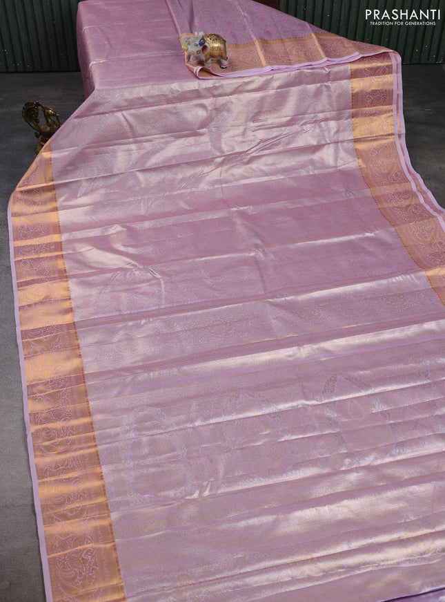 Bangalori tissue silk saree baby pink with allover zari woven brocade weaves and zari woven border