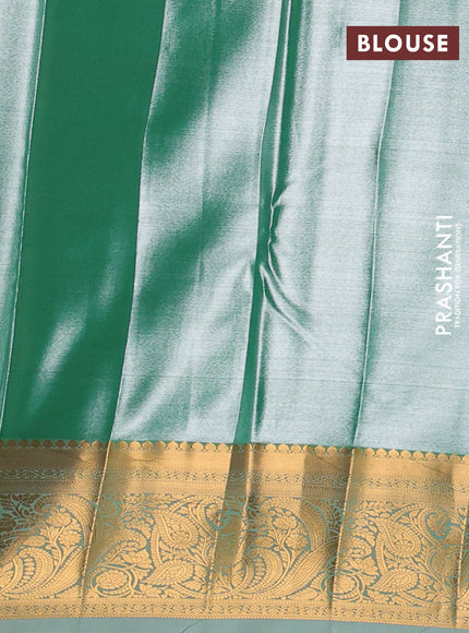 Bangalori tissue silk saree teal green with allover zari woven brocade weaves and zari woven border