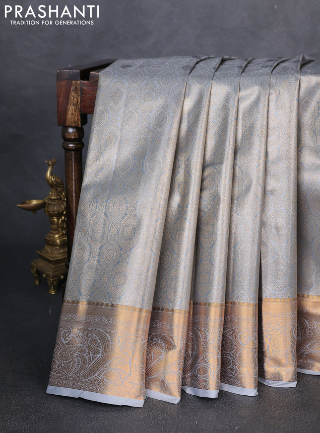 Bangalori tissue silk saree grey with allover zari woven brocade weaves and zari woven border