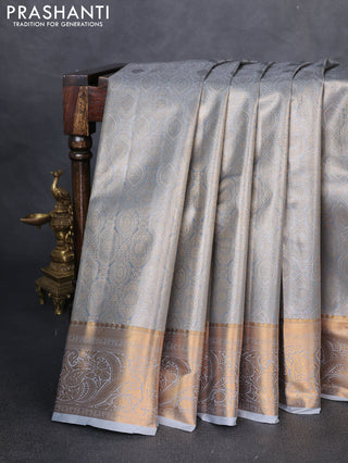 Bangalori tissue silk saree grey with allover zari woven brocade weaves and zari woven border