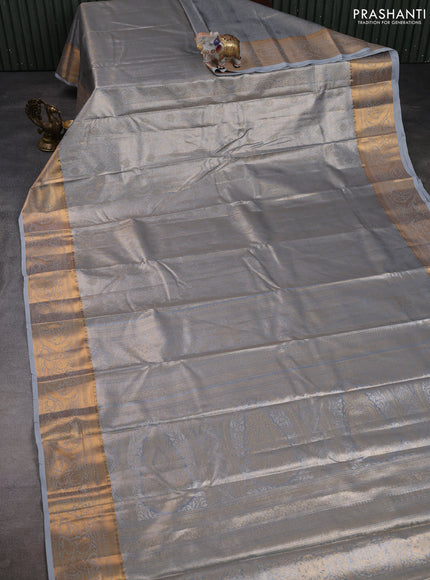 Bangalori tissue silk saree grey with allover zari woven brocade weaves and zari woven border