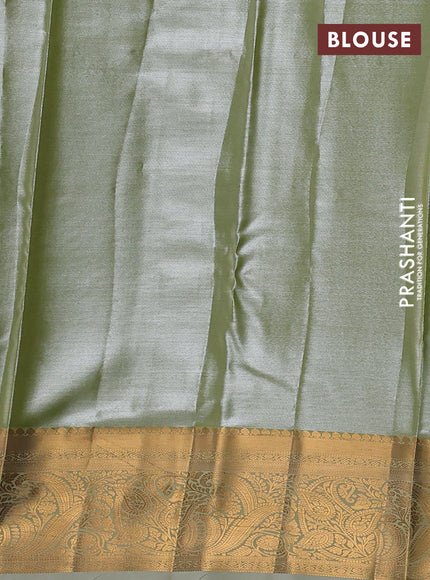Bangalori tissue silk saree pastel green with allover zari woven brocade weaves and zari woven border
