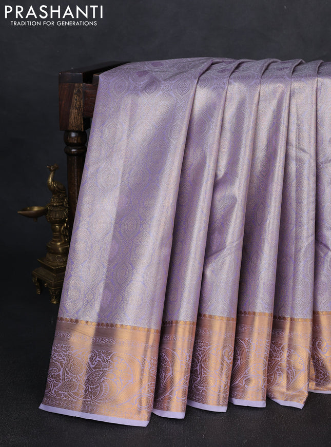 Bangalori tissue silk saree lavender with allover zari woven brocade weaves and zari woven border