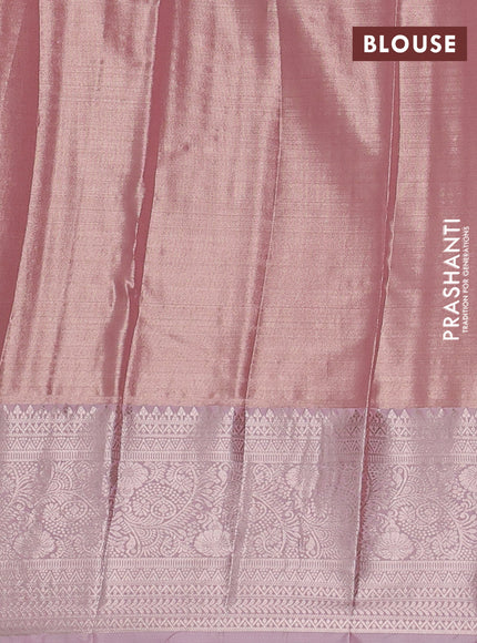 Bangalori tissue silk saree peach and baby pink with allover zari woven brocade weaves and zari woven border