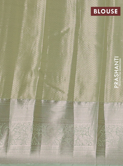 Bangalori tissue silk saree pista green with allover zari woven brocade weaves and zari woven border