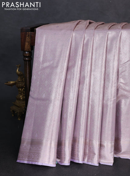 Bangalori tissue silk saree mild lavender with allover zari woven brocade weaves and zari woven border