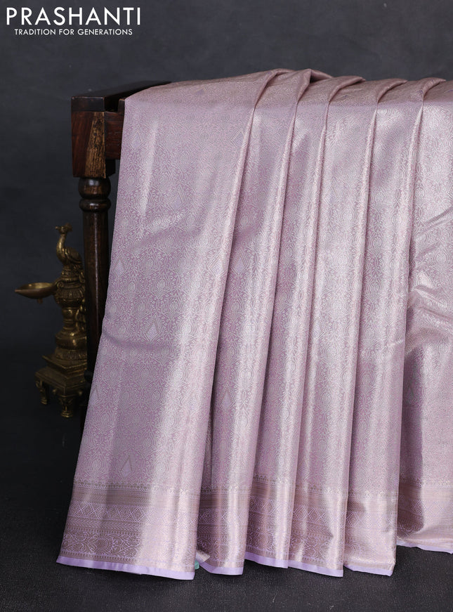 Bangalori tissue silk saree mild lavender with allover zari woven brocade weaves and zari woven border