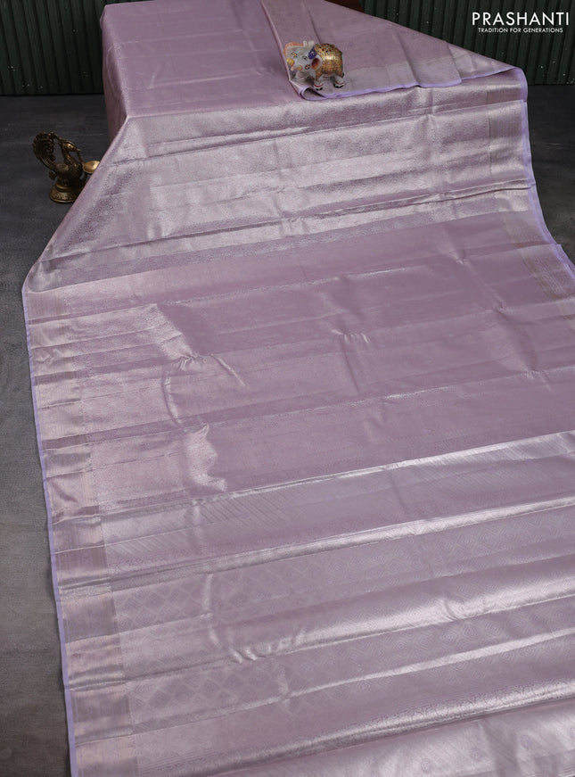 Bangalori tissue silk saree mild lavender with allover zari woven brocade weaves and zari woven border