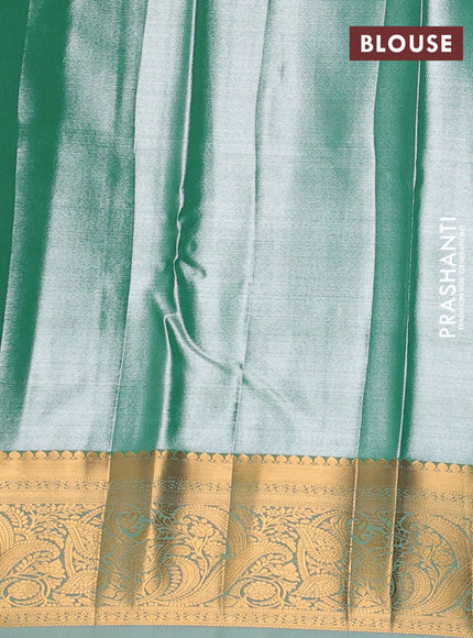 Bangalori tissue silk saree teal green with allover zari woven brocade weaves and zari woven border