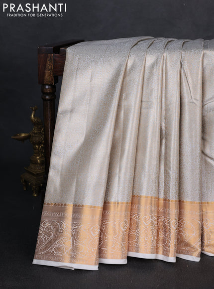 Bangalori tissue silk saree cream with allover zari woven brocade weaves and zari woven border