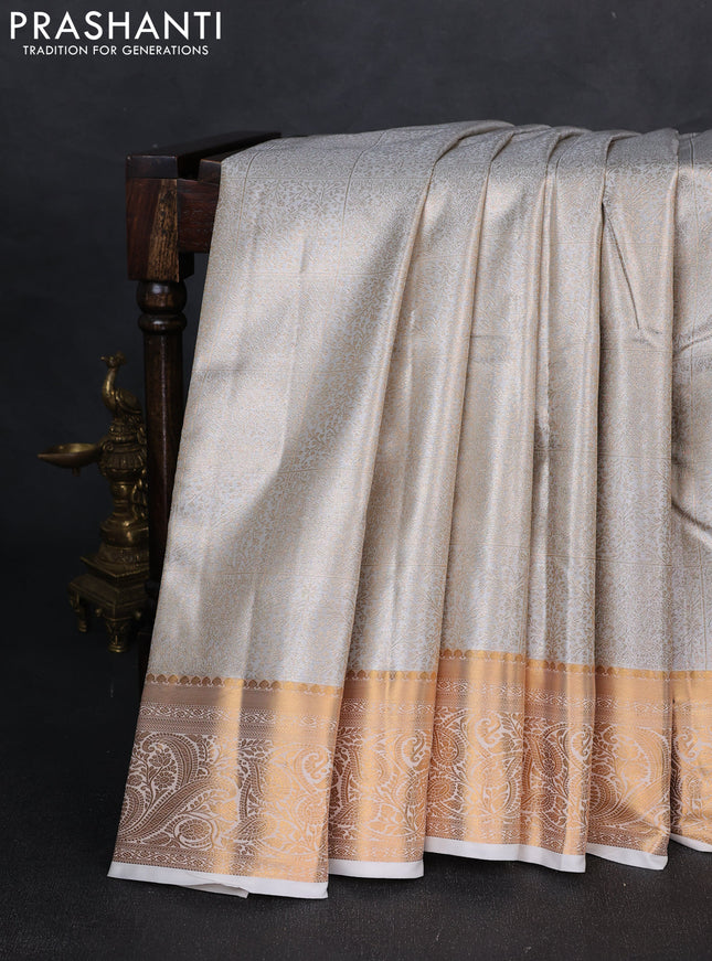 Bangalori tissue silk saree cream with allover zari woven brocade weaves and zari woven border