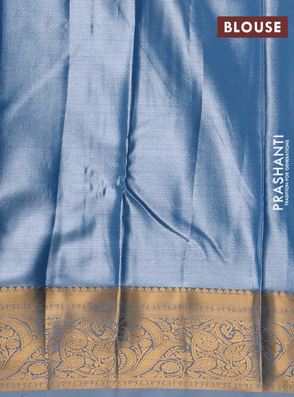 Bangalori tissue silk saree bluish grey with allover zari woven brocade weaves and zari woven border