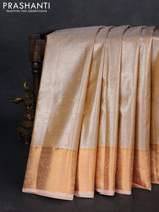 Bangalori tissue silk saree pale orange with allover zari woven brocade weaves and zari woven border