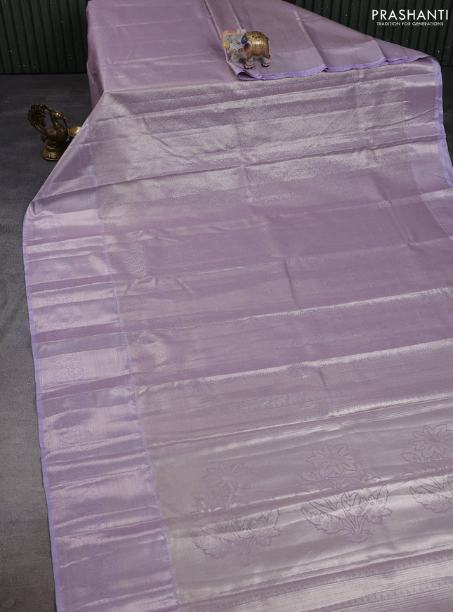 Bangalori tissue silk saree lavender with allover zari woven brocade weaves and long zari woven border