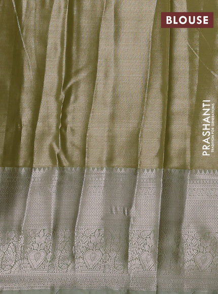 Bangalori tissue silk saree elaichi green with allover zari woven brocade weaves and long zari woven border