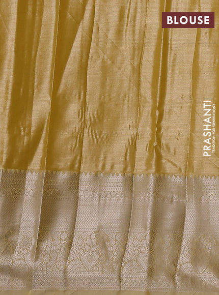 Bangalori tissue silk saree mustard yellow with allover zari woven brocade weaves and long zari woven border