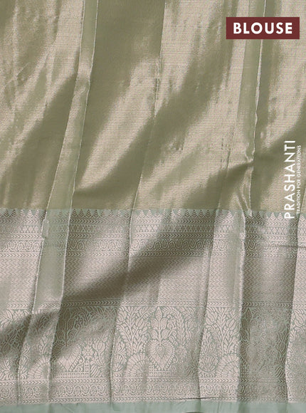 Bangalori tissue silk saree pista green with allover zari woven brocade weaves and long zari woven border