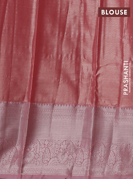 Bangalori tissue silk saree peach pink with allover zari woven brocade weaves and long zari woven border