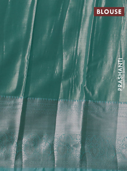 Bangalori tissue silk saree teal green with allover zari woven brocade weaves and zari woven border