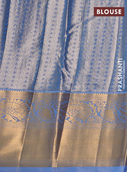 Bangalori tissue silk saree pastel blue with allover zari woven brocade weaves and long zari woven border