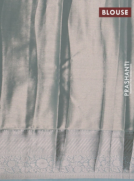 Bangalori tissue silk saree teal blue with allover zari woven brocade weaves and zari woven border
