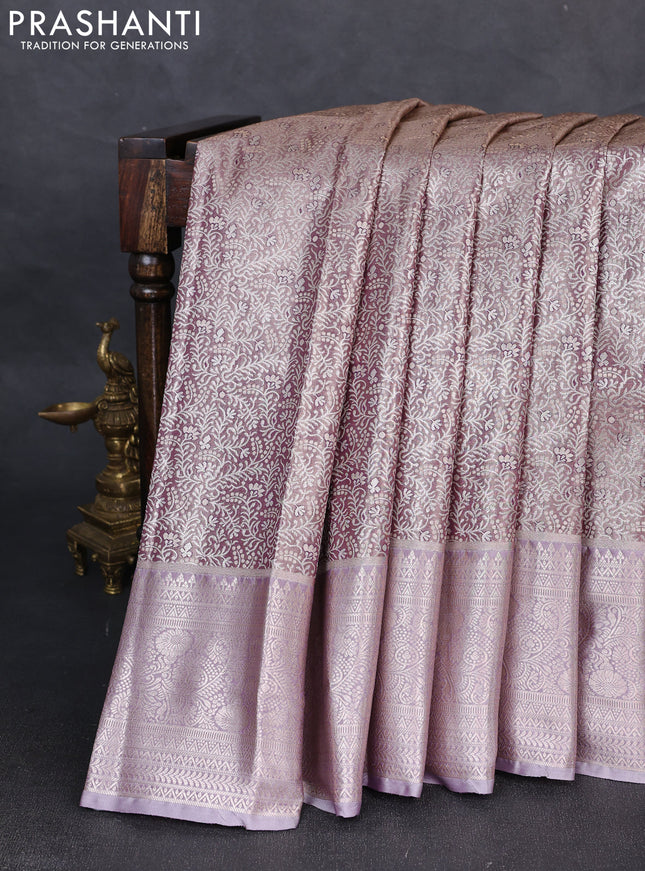 Bangalori tissue silk saree purple shade with allover zari woven brocade weaves and long zari woven border