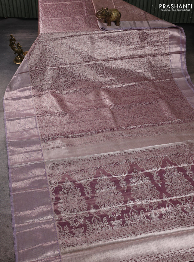 Bangalori tissue silk saree purple shade with allover zari woven brocade weaves and long zari woven border