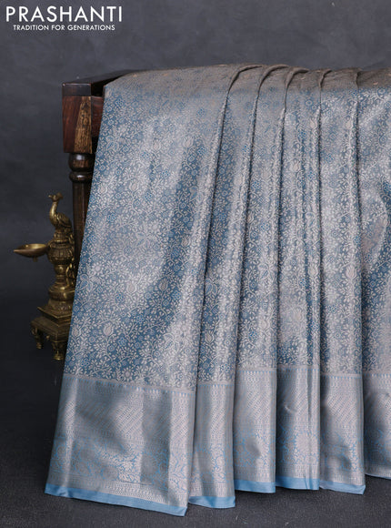 Bangalori tissue silk saree pastel blue with allover zari woven brocade weaves and zari woven border