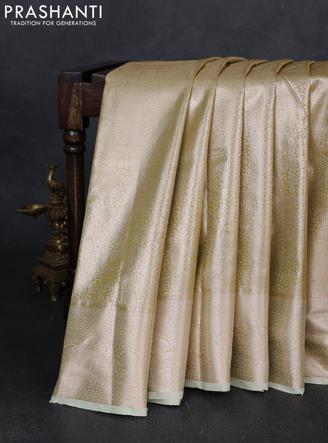 Bangalori tissue silk saree pista green with allover zari woven brocade weaves and zari woven border