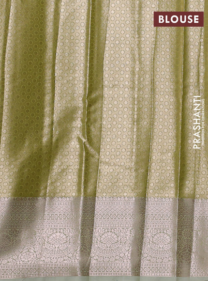 Bangalori tissue silk saree pista green with allover zari woven brocade weaves and zari woven border
