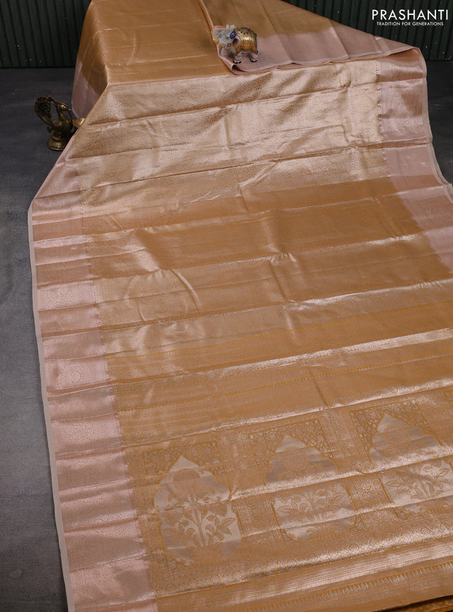 Bangalori tissue silk saree sandal with allover zari woven brocade weaves and zari woven border