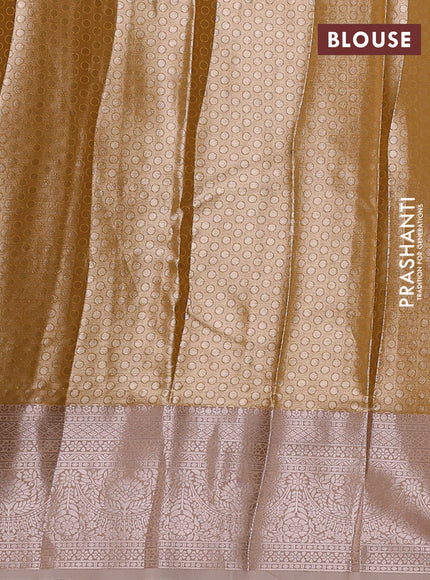 Bangalori tissue silk saree sandal with allover zari woven brocade weaves and zari woven border