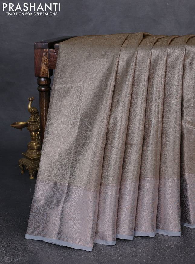 Bangalori tissue silk saree pastel blue with allover zari woven brocade weaves and zari woven border