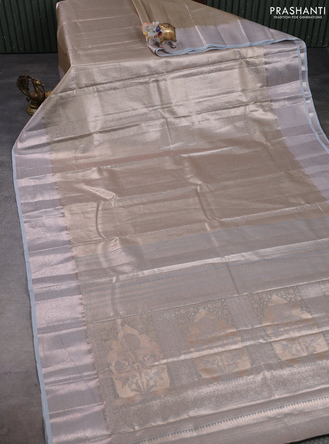 Bangalori tissue silk saree pastel blue with allover zari woven brocade weaves and zari woven border