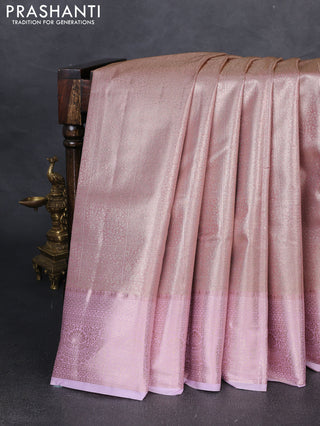 Bangalori tissue silk saree peach and lotus pink with allover zari woven brocade weaves and zari woven border
