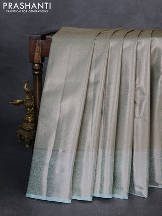 Bangalori tissue silk saree teal blue with allover zari woven brocade weaves and zari woven border