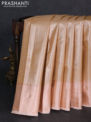 Bangalori tissue silk saree peach shade with allover zari woven brocade weaves and zari woven border