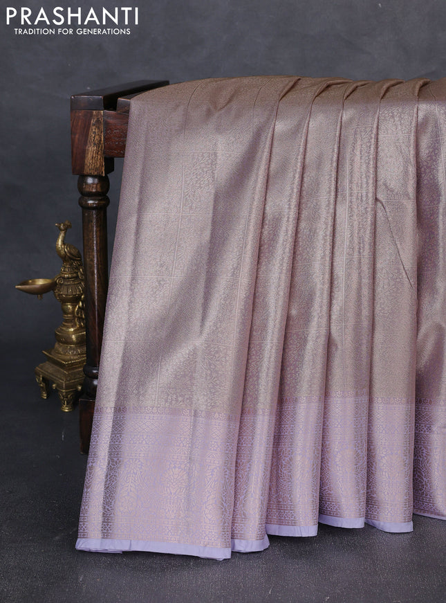 Bangalori tissue silk saree lavender with allover zari woven brocade weaves and zari woven border