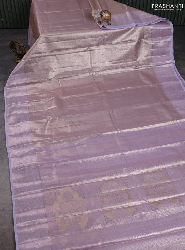 Bangalori tissue silk saree lavender with allover zari woven brocade weaves and zari woven border