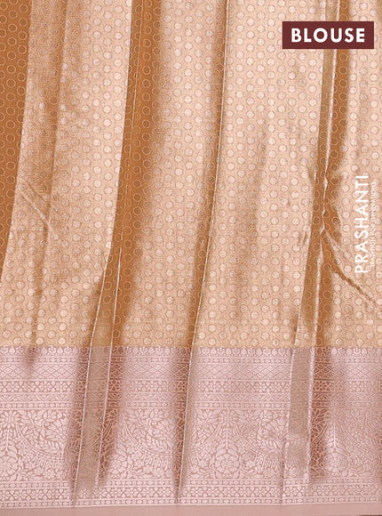 Bangalori tissue silk saree peach shade with allover zari woven brocade weaves and zari woven border