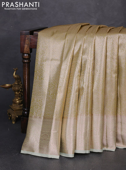 Bangalori tissue silk saree lime green and pista green with allover zari woven brocade weaves and zari woven border
