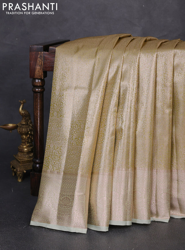 Bangalori tissue silk saree lime green and pista green with allover zari woven brocade weaves and zari woven border