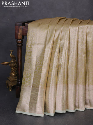 Bangalori tissue silk saree lime green and pista green with allover zari woven brocade weaves and zari woven border