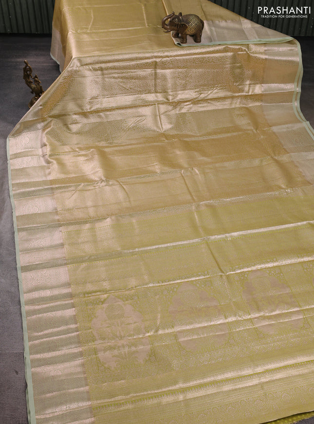 Bangalori tissue silk saree lime green and pista green with allover zari woven brocade weaves and zari woven border
